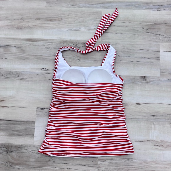 Lands End Nautical Red/White Stripe Halter Tankini Swim Top Only Women’s 8 NWT - Picture 2 of 8